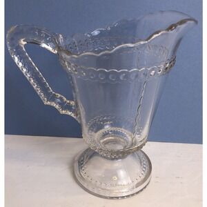 Pitcher Small Early American Pattern Glass Scalloped Tape Jewel Band Antique